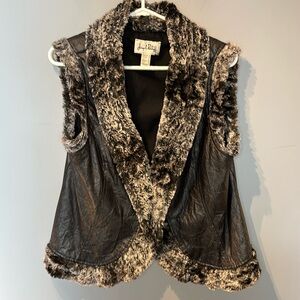 Joseph Ribkoff Faux Fur Metallic Black Crinkle Fabric Vest